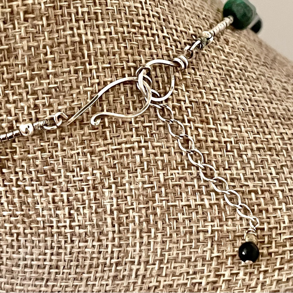 HAND CRAFTED Artisan Necklace and Earrings Sterling Silver Stone Glass Beads 17” - Picture 4 of 9